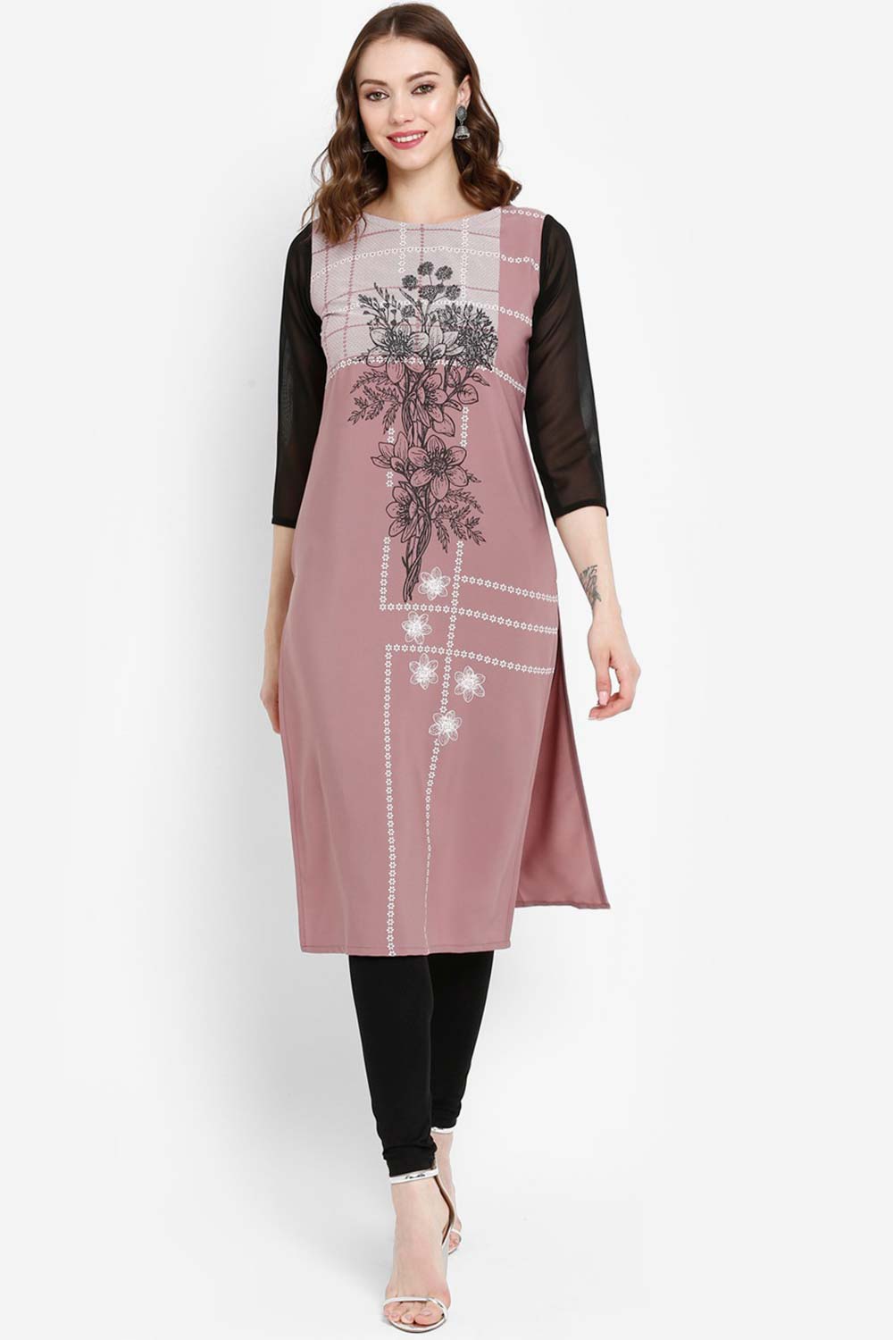 Buy Crepe Floral Printed Kurta in Mauve Online