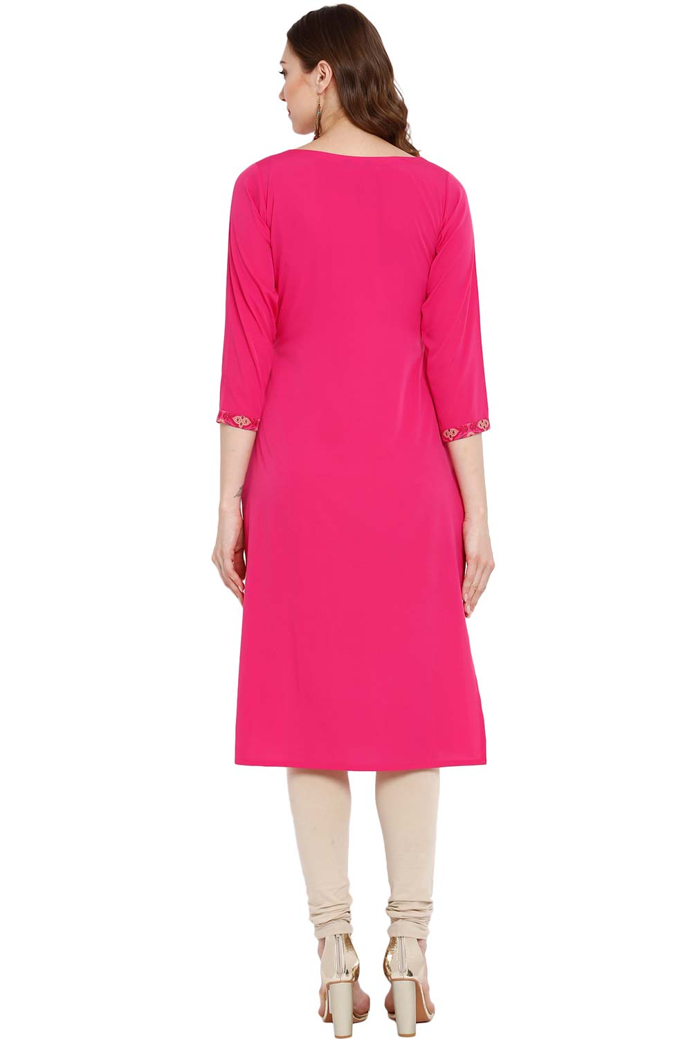 Crepe Pink Printed Straight Kurti