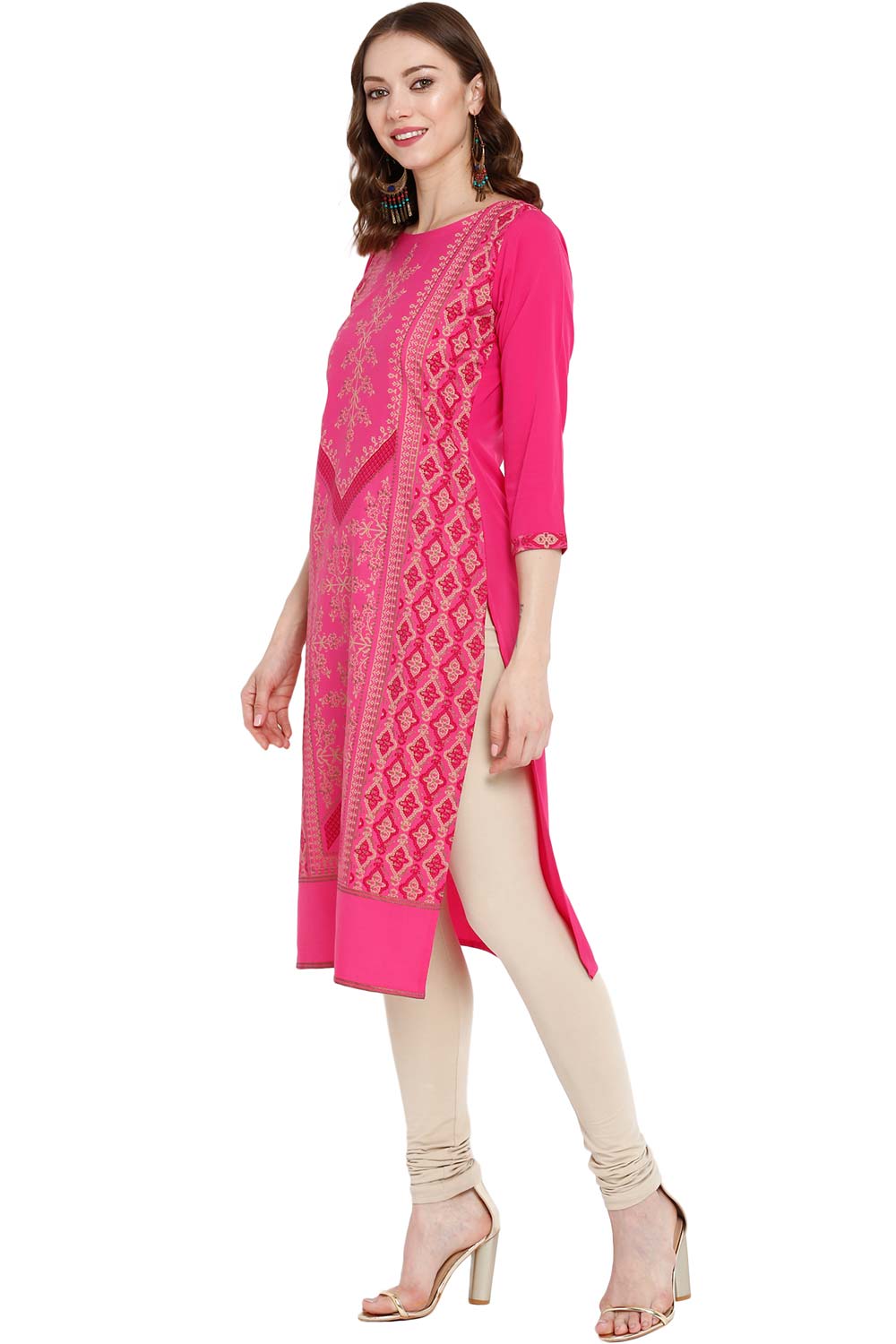 Crepe Pink Printed Straight Kurti