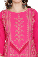 Crepe Pink Printed Straight Kurta