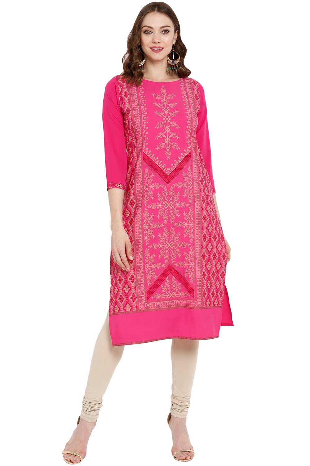 Crepe Pink Printed Straight Kurta