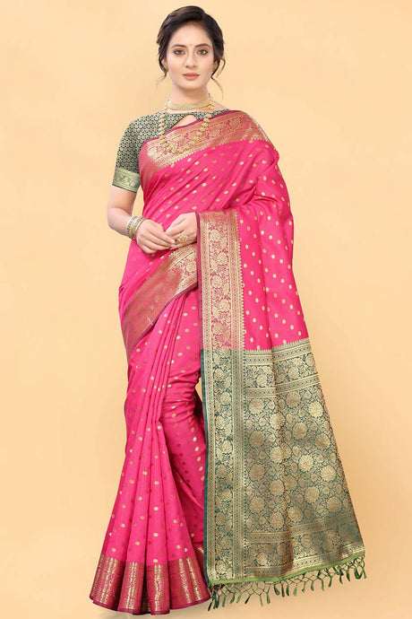 Buy Lichi Silk woven Saree in Pink