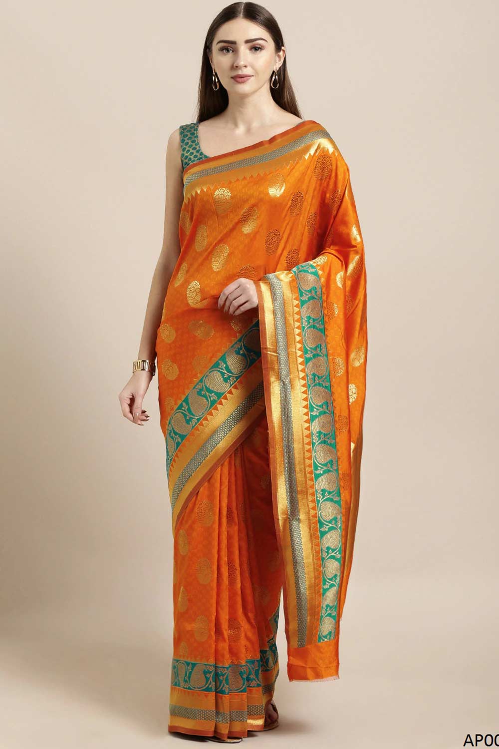 Buy Orange Kanjeevaram Silk Woven Saree Online