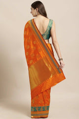 Buy Orange Kanjeevaram Silk Woven Saree Online