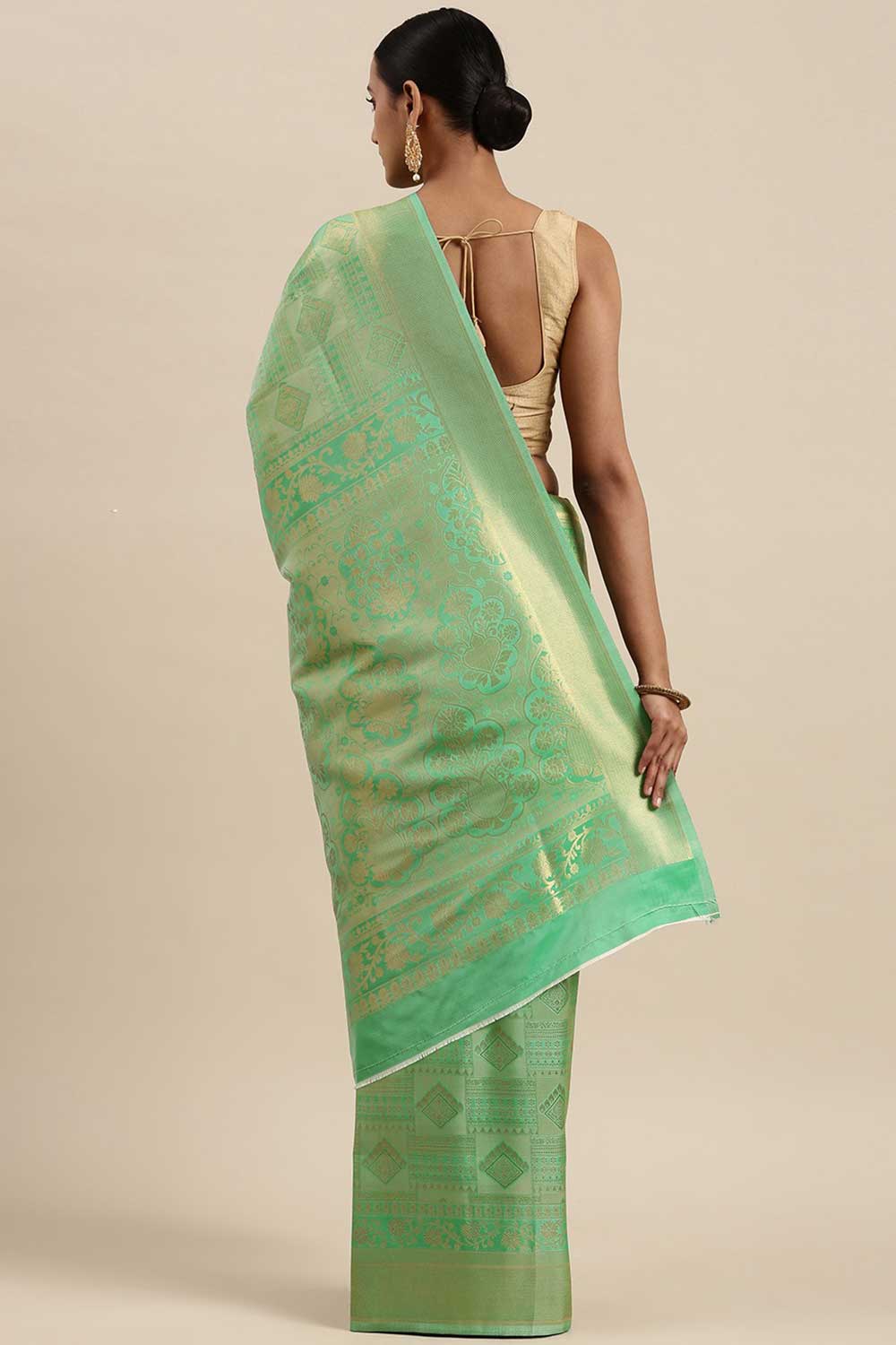 Kanjivaram Litchi Silk Woven Saree In Light Green