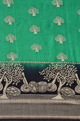 Kanjivaram Litchi Silk Woven Saree In Green - Navy