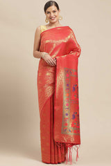 Kanjivaram Litchi Silk Woven Saree in Red