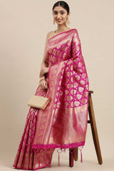 Kanjivaram Litchi Silk Woven Saree In Pink