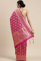 Kanjivaram Litchi Silk Woven Saree In Pink