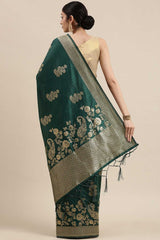 Kanjivaram Litchi Silk Woven Saree In Dark Green