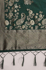 Kanjivaram Litchi Silk Woven Saree In Dark Green