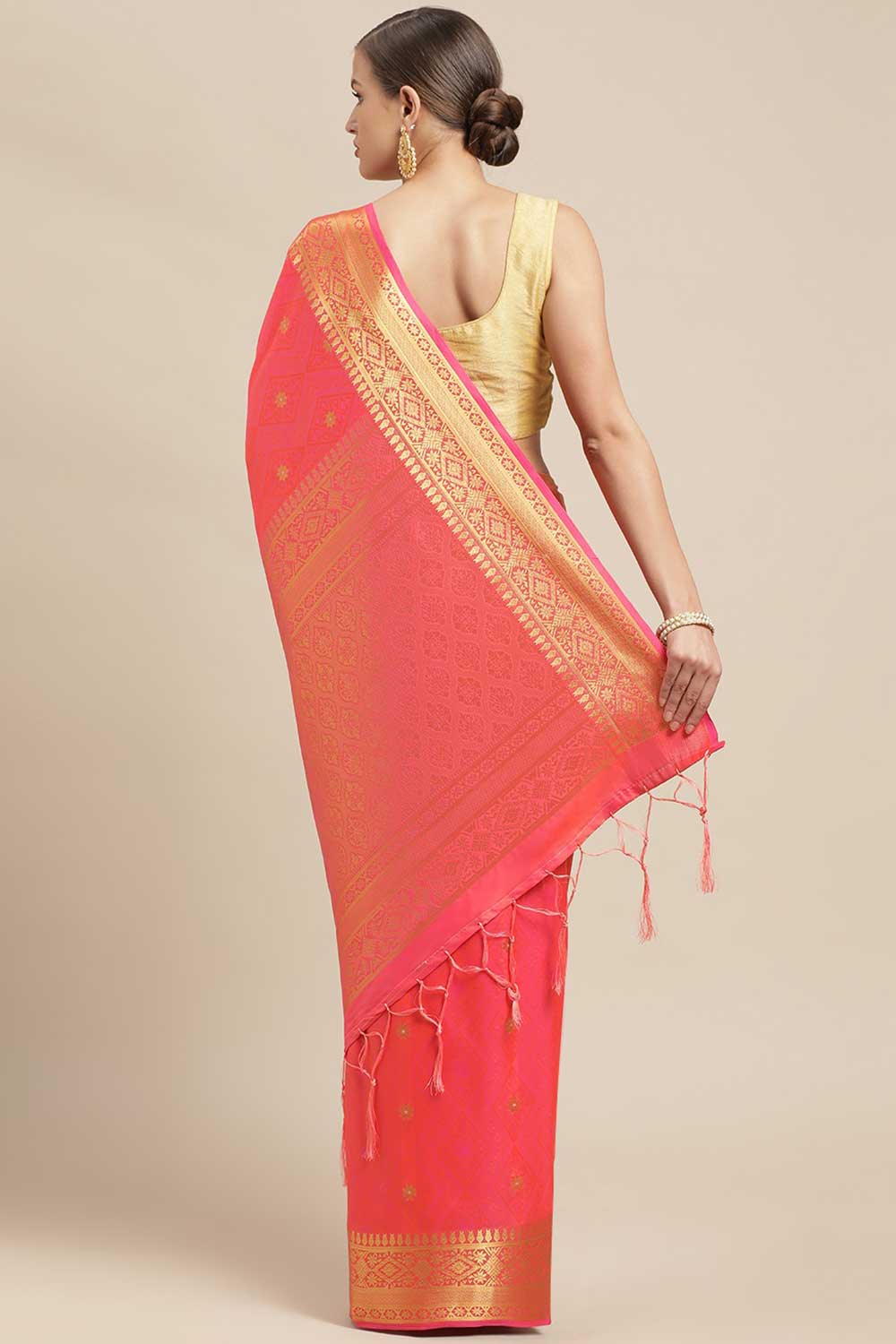 Kanjivaram Litchi Silk Woven Saree In Orange