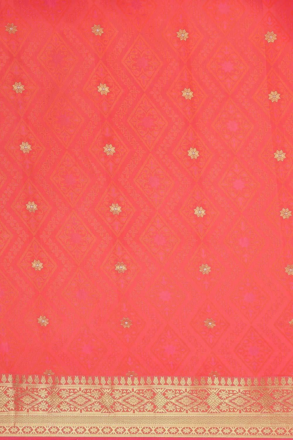 Kanjivaram Litchi Silk Woven Saree In Orange