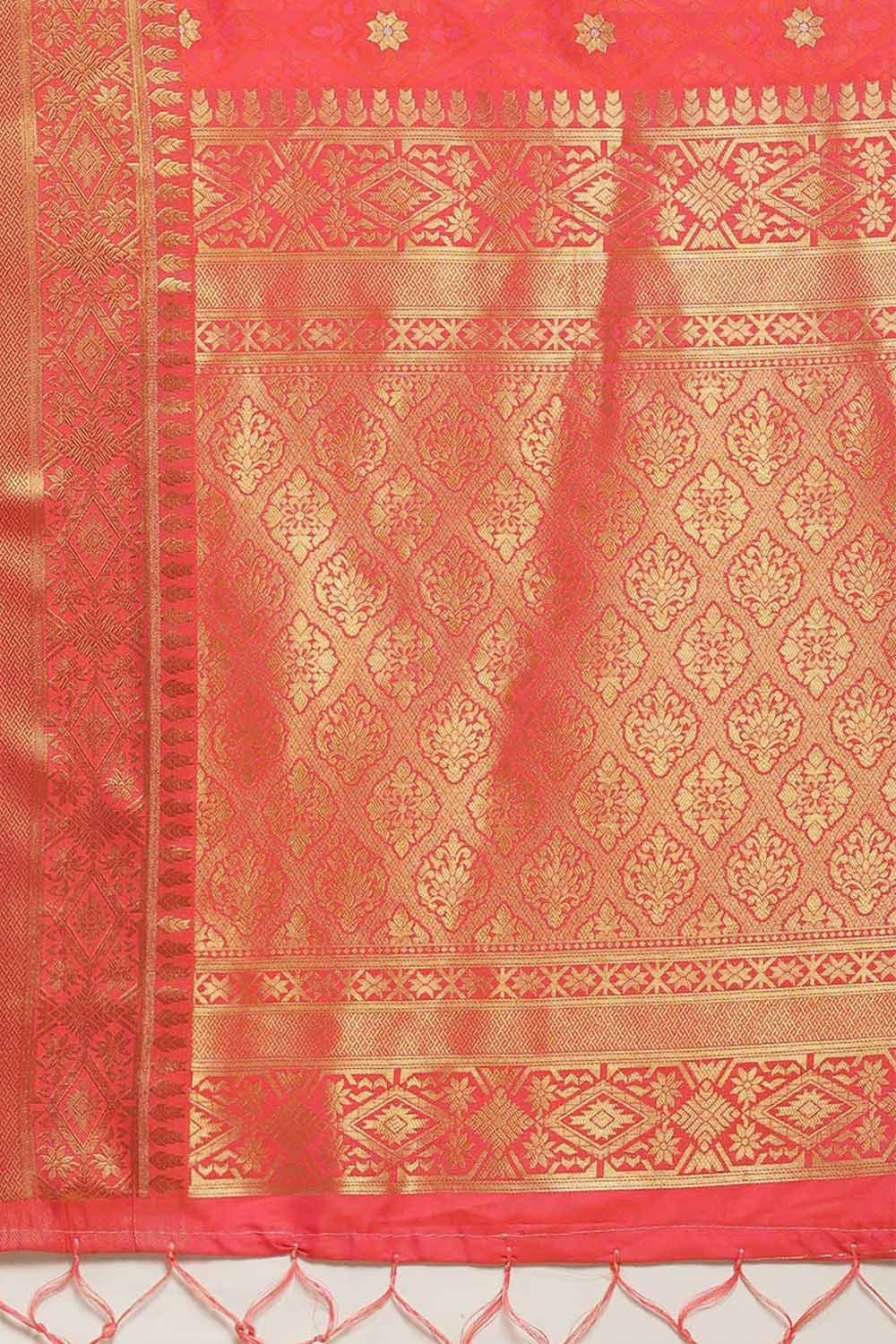 Kanjivaram Litchi Silk Woven Saree In Orange