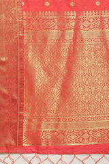 Kanjivaram Litchi Silk Woven Saree In Orange