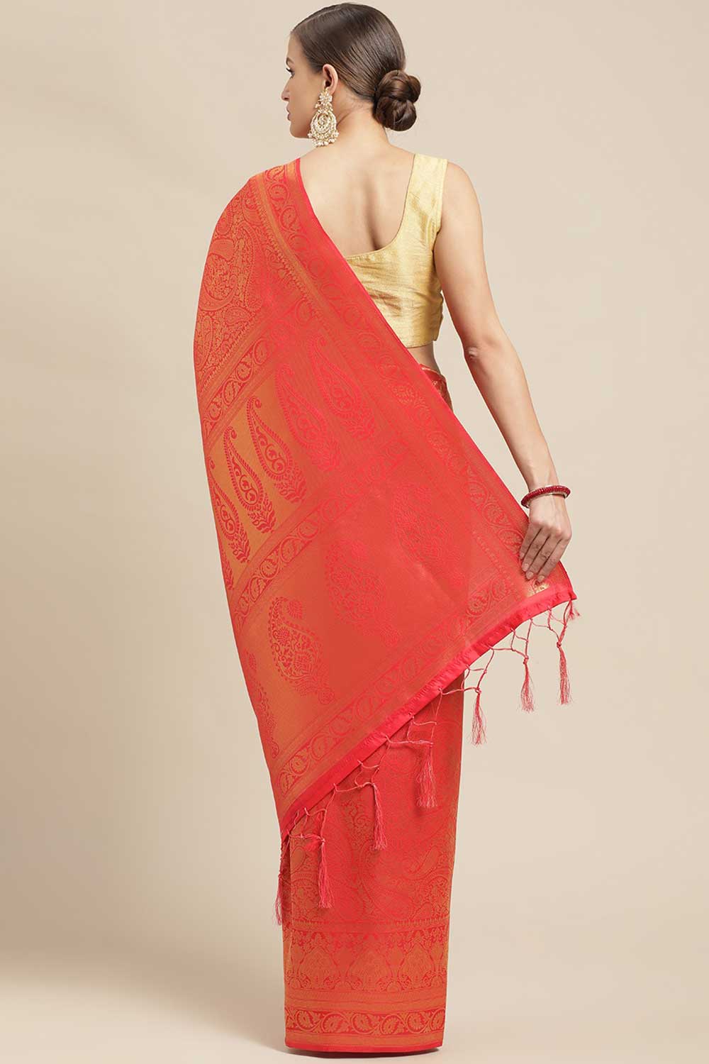 Kanjivaram Litchi Silk Woven Saree In Red