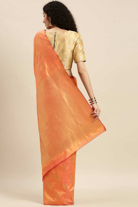 Buy Orange Kanjeevaram Silk Woven Saree Online