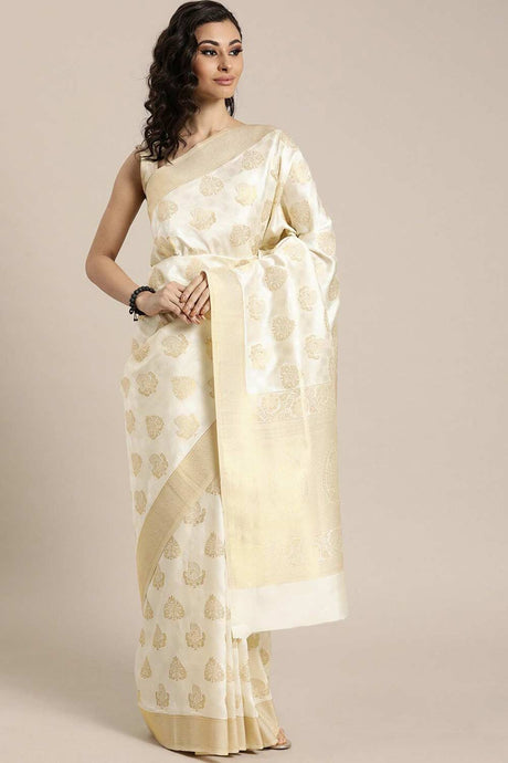 Buy White Kanjeevaram Silk Woven Saree Online