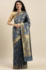 Buy Grey Kanjeevaram Silk Woven Saree Online