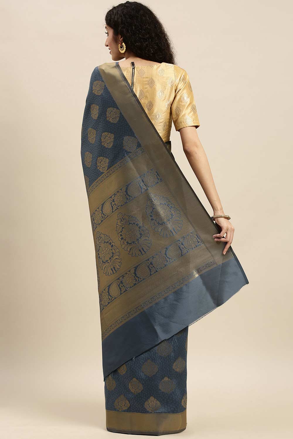 Buy Grey Kanjeevaram Silk Woven Saree Online