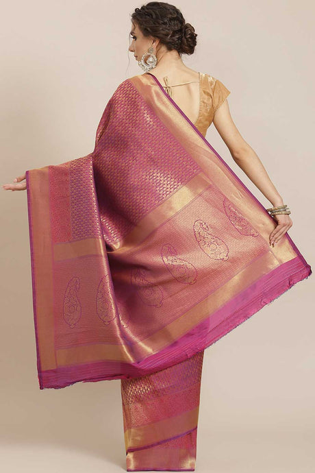 Kanjivaram Litchi Silk Woven Saree In Wine