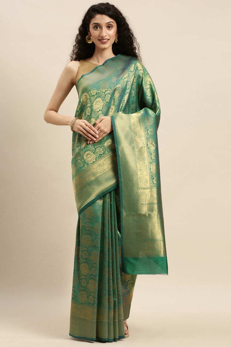 Buy Green Kanjeevaram Silk Woven Saree Online