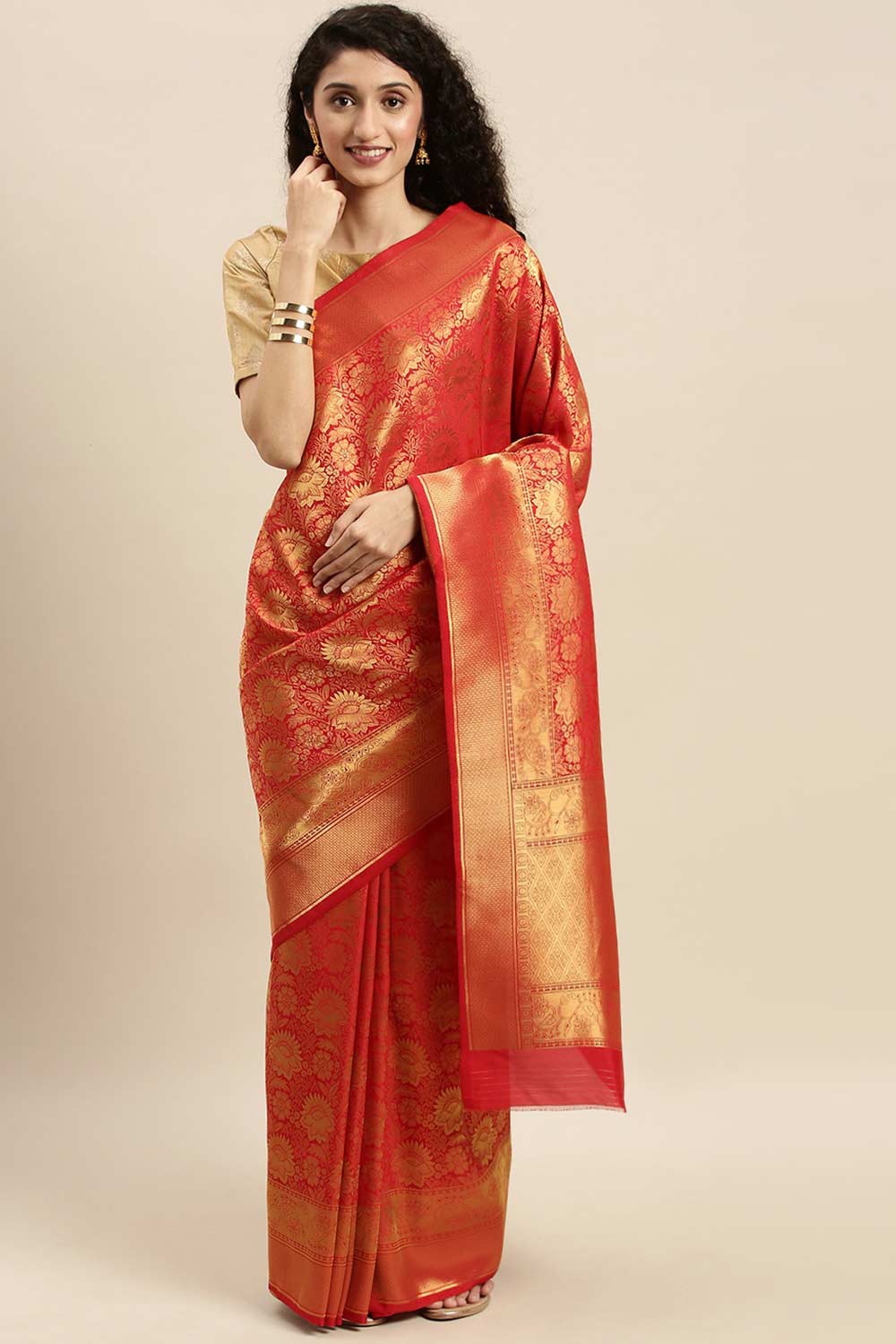 Buy Red Kanjeevaram Silk Woven Saree Online