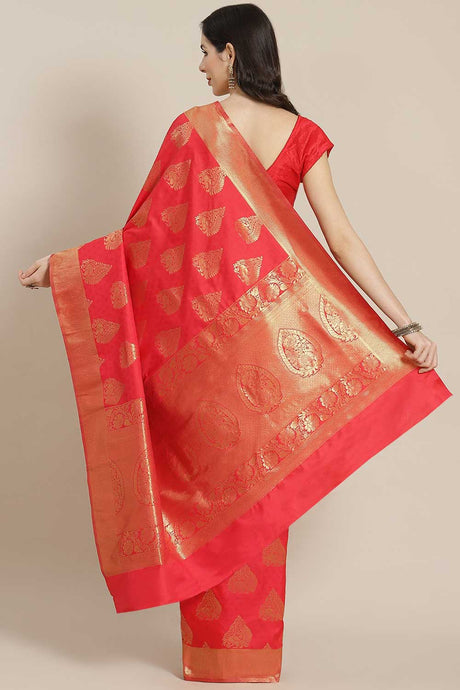 Kanjivaram Litchi Silk Woven Saree In Red