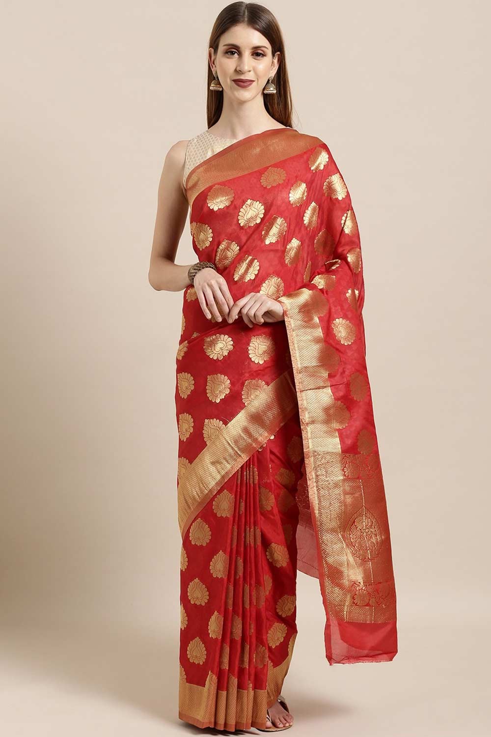 Buy Red Kanjeevaram Silk Woven Saree Online