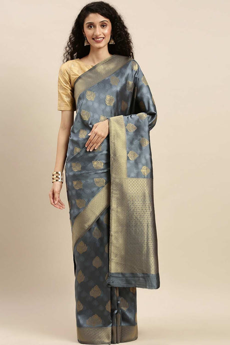 Buy Grey Kanjeevaram Silk Woven Saree Online