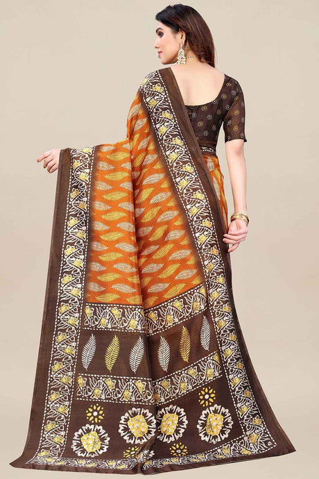 Camel Brown Art Silk Ikat Print Pochampally Saree