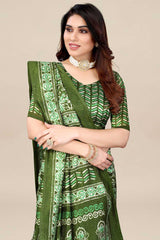 Olive Art Silk Ikat Print Saree