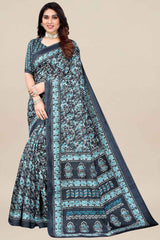 Grey Art Silk Ikat Print Saree