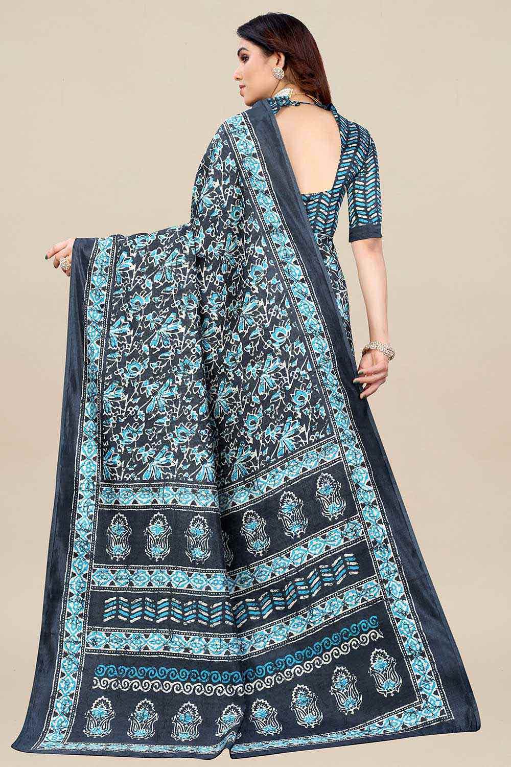 Grey Art Silk Ikat Print Saree