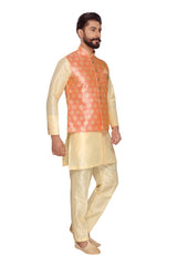 Men's Jacquard Nehru Jacket With Kurta Pajama Set In Baby Pink