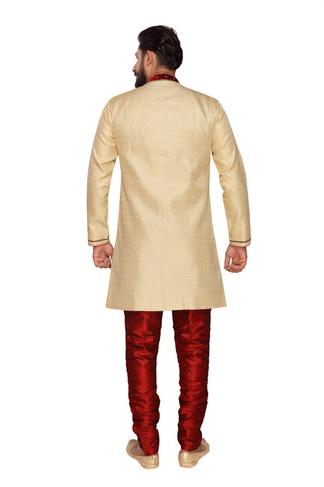 Men's Jacquard Indo Western Sherwani In Cream