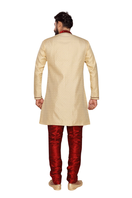 Men's Jacquard Indo Western Sherwani In Cream