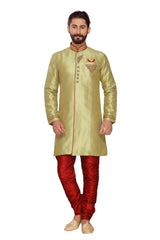 Men's Jacquard Indo Western Sherwani In Green