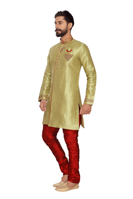 Men's Jacquard Indo Western Sherwani In Green