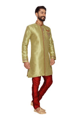 Men's Jacquard Indo Western Sherwani In Green