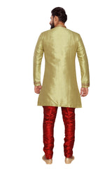 Men's Jacquard Indo Western Sherwani In Green