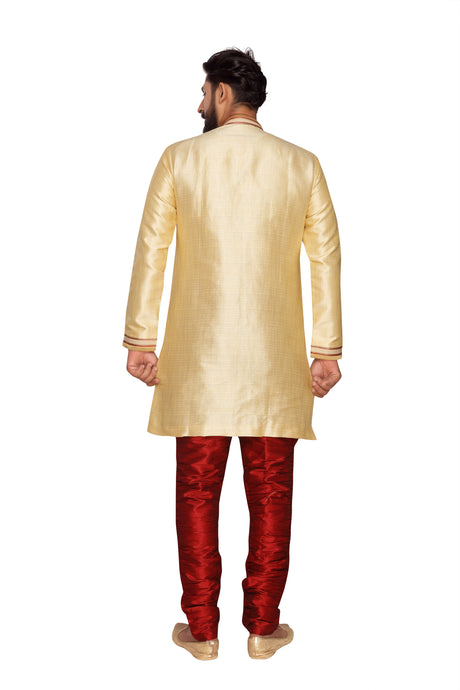 Men's Jacquard Indo Western Sherwani In Beige Cream