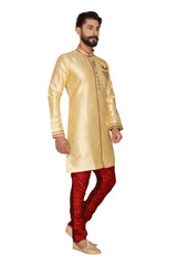 Men's Jacquard Indo Western Sherwani In Beige Cream