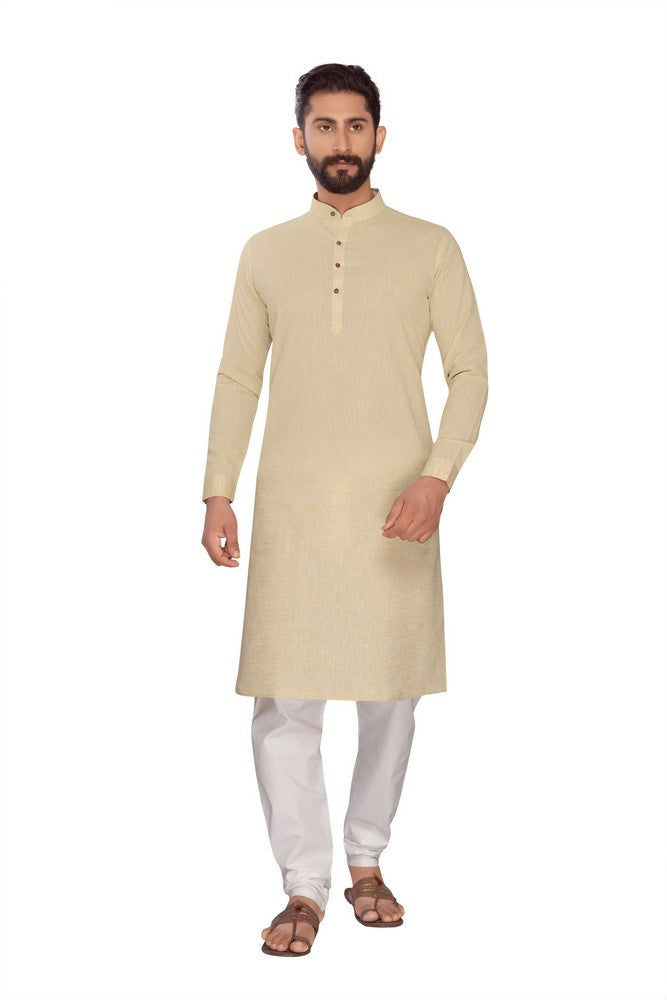 Men's Polly Linen Kurta Pajama Set In Biscuit Brown