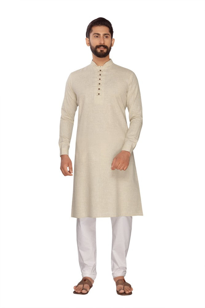 Men's Cotton Flex Kurta Pajama Set In Biscuit Brown