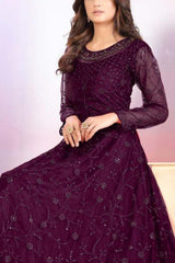 Purple Net Resham Embroidery Anarkali Suit Set