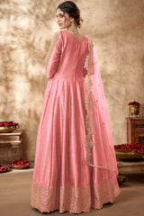 Buy Baby-pink Art silk resham embroidery Anarkali Suit Set Online - Side