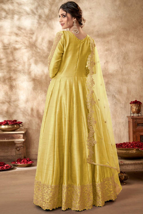 Buy Yellow Art silk resham embroidery Anarkali Suit Set Online - Back