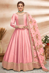 Pink Art Silk Resham Embroidery Anarkali Suit Set