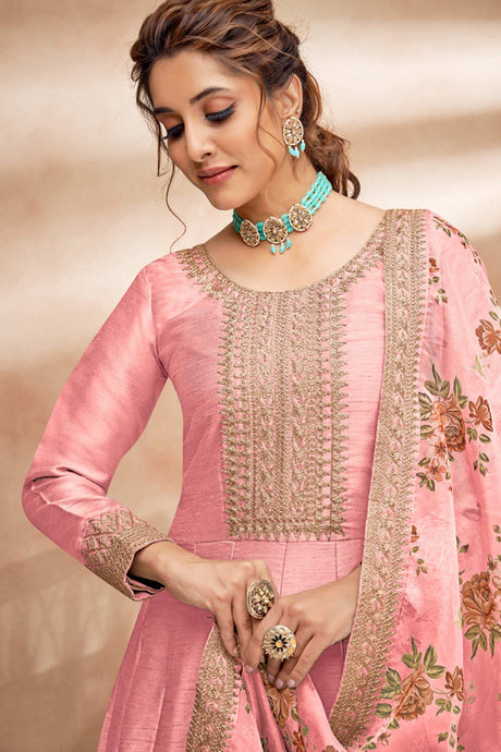 Buy Pink Art silk resham embroidery Anarkali Suit Set Online - Back